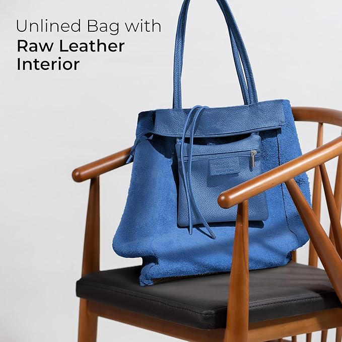 Italian Calf Leather Tote for Women with Zipper, Inner Pocket & Flat Base | Soft Unlined Shopper for Work & Travel