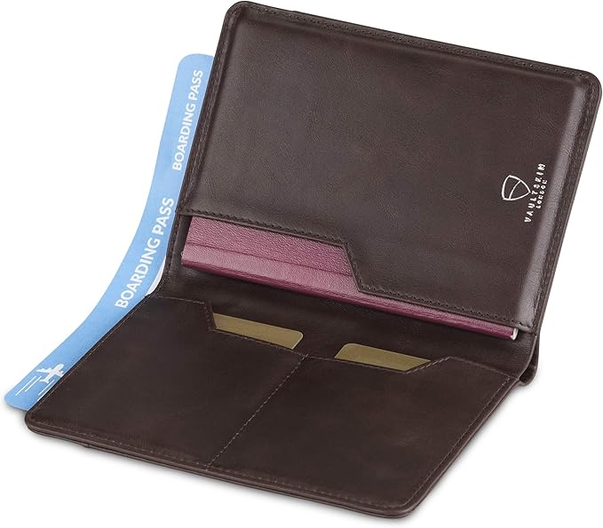 Vaultskin Leather Passport Holder, Slim RFID Blocking Travel Wallet for Men and Women, Fits Passport, Credit Cards, ID, Cash, Passport Cover Ideal Travel Accessories with Gift Box (Kensington)