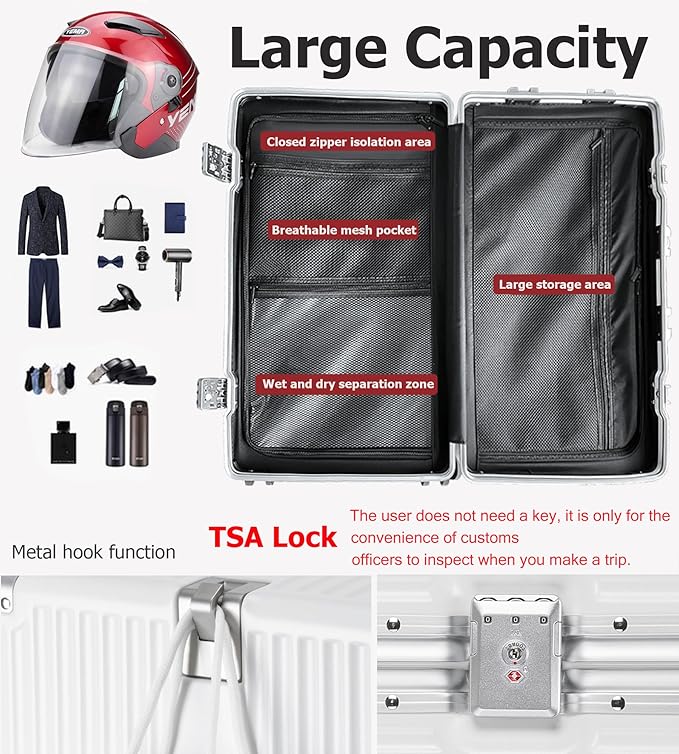 feilario 30in Super Large Captain Aluminum Frame Hardside Spinner Wheels Luggage, Removable Wheels Zipperless Checked Suitcase with Cup Holder/Phone Holder