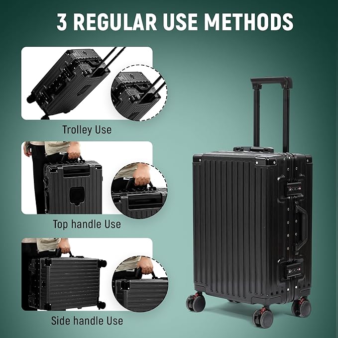 UrbanExplorer 20 Inch Carry On Luggage Aluminum Frame Airline Approved, Zipperless Luggage Carry On TSA Approved ABS+PC Hard Shell Suitcases, Lightweight Carry-On Suitcase with Cup Holder, Black