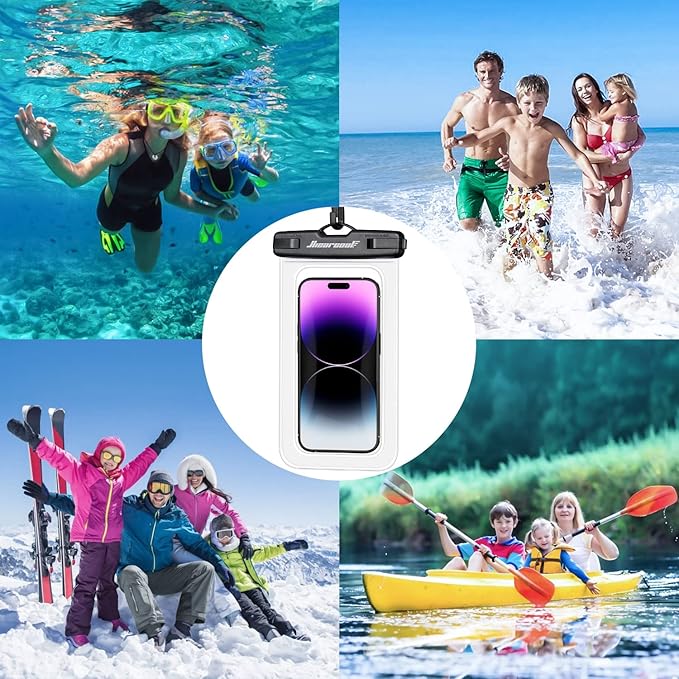 Hiearcool Waterproof Phone Pouch, Waterproof Phone Case, IPX8 Cellphone Dry Bag Compatible for iPhone 16 15 14 13 Pro Max Plus Cellphone Up to 8.3", Beach Essentials for Travel-Clear-4Pack