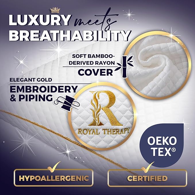 Royal Therapy Queen Memory Foam Pillows 4-Pack - Shredded Memory Foam Pillow for All Sleep Positions - Medium Firm Pillow with Adjustable Loft, Bamboo Rayon Cover, CertiPUR-US, Oeko-TEX Certified