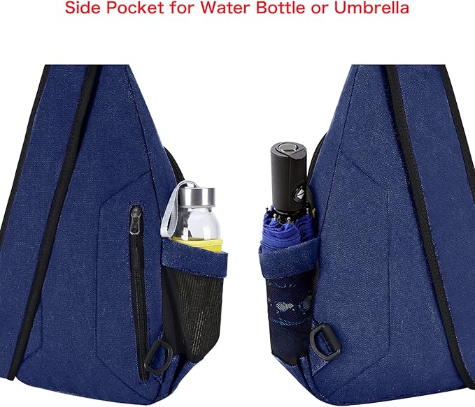 MOSISO Sling Backpack,Canvas Crossbody Hiking Daypack Bag with Anti-theft Pocket, Navy Blue