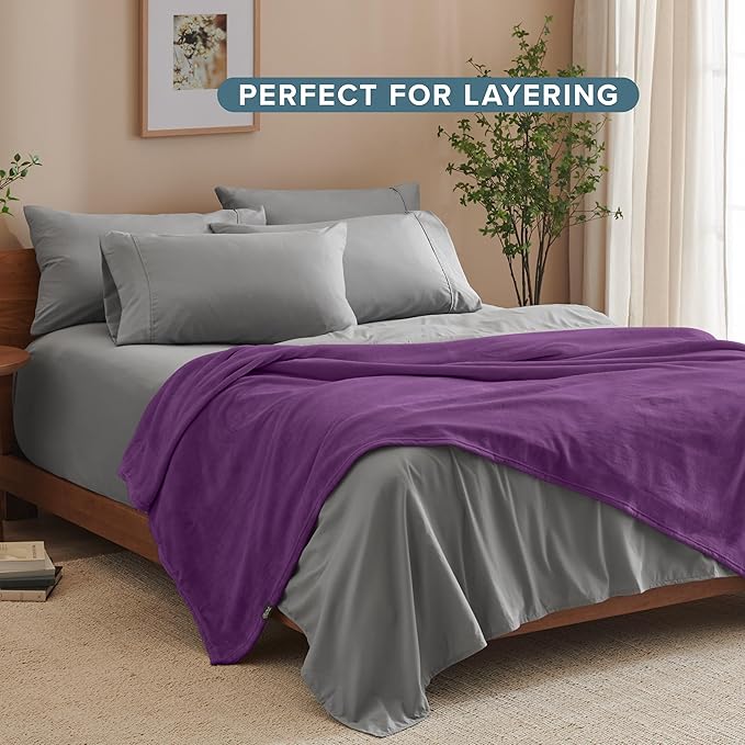 Bare Home Fleece Blanket - Full/Queen - Ultra-Soft Lightweight for Bed, Sofa, and Couch - Luxury Microplush - Cozy Warm Blanket (Full/Queen, Plum)