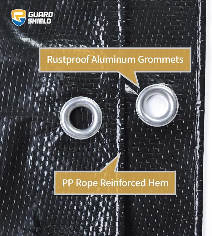 GUARD SHIELD Black Tarp 12x20 Feet Waterproof Tarps Lightweight Camping Tarp Outdoor Multi Purpose Poly Cover 6mil