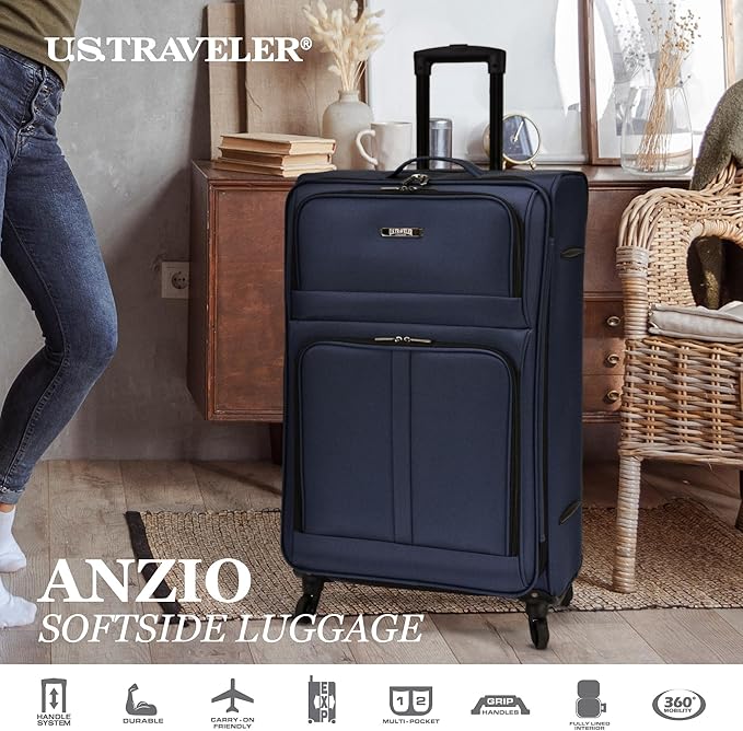 U.S. Traveler Anzio Softside Expandable Spinner Luggage, Dark Grey, Carry-on 22-Inch
