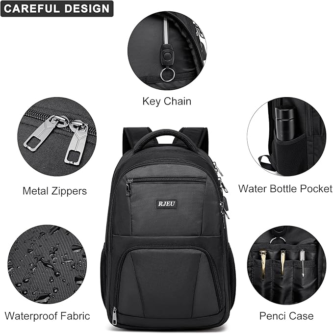 School Backpack for Teen Boys,15.6 Inch Anti Theft Laptop Bookbag with USB Charging Port, Water Resistant College, High School, Ergonomic Straps, Multiple Compartments, Men, Black
