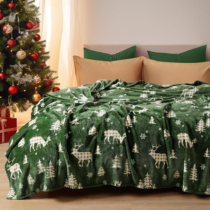 PHF Printed Fleece Blanket Queen Size, No Shed No Pilling Ultra Soft Plush Cozy Xmas Prints Theme Home Décor Flannel Blanket for Bed, Sofa, Couch and Gift, 90" x 90", Northern Winter