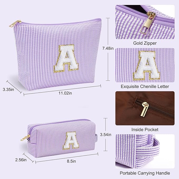 YOOLIFE Makeup Travel Bag Makeup Pouch - Initial Travel Makeup Bag Cosmetic Bag Birthday Gift Wedding Gifts Cute Bridesmaid Gifts Friend Birthday Gifts for Women Her Gifts for Teenage Girls W
