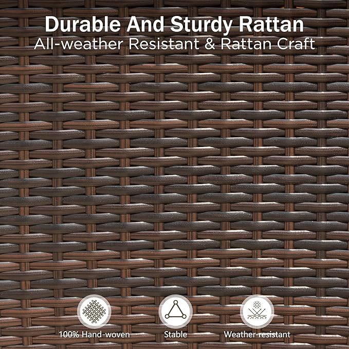PHI VILLA Patio Wicker Chair Set of 2, Outdoor Modern PE Rattan Armchair with Removable Cushions for Deck, Porch, Balcony