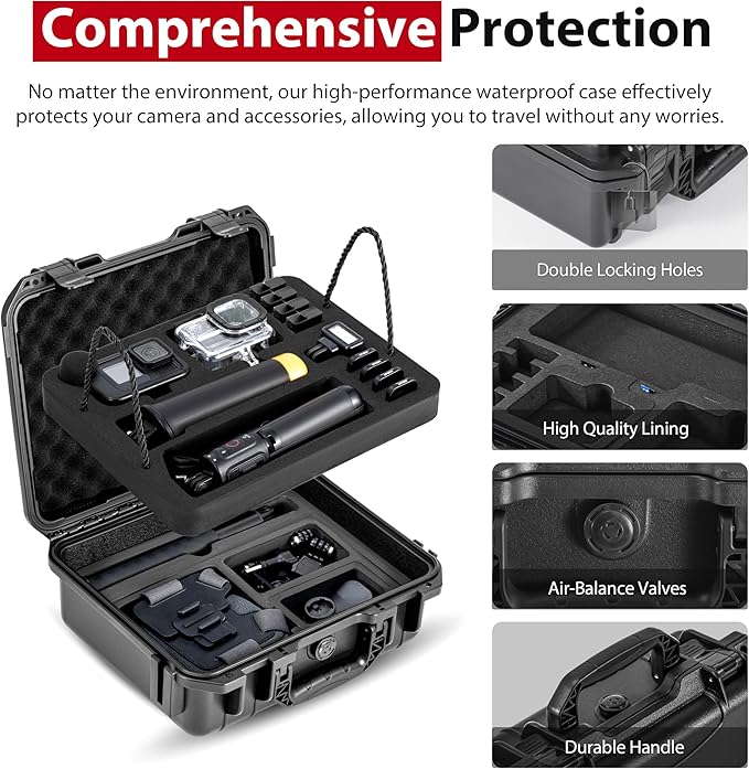 Hard Case Organizer For Gopro Hero 13/12/11/10/9/8 Media Mod/Volta/Protective Housing/Chest Mount Creator Edition/Handler Dual Battery Charger Accessories Waterproof Travel Storage Carrying Case