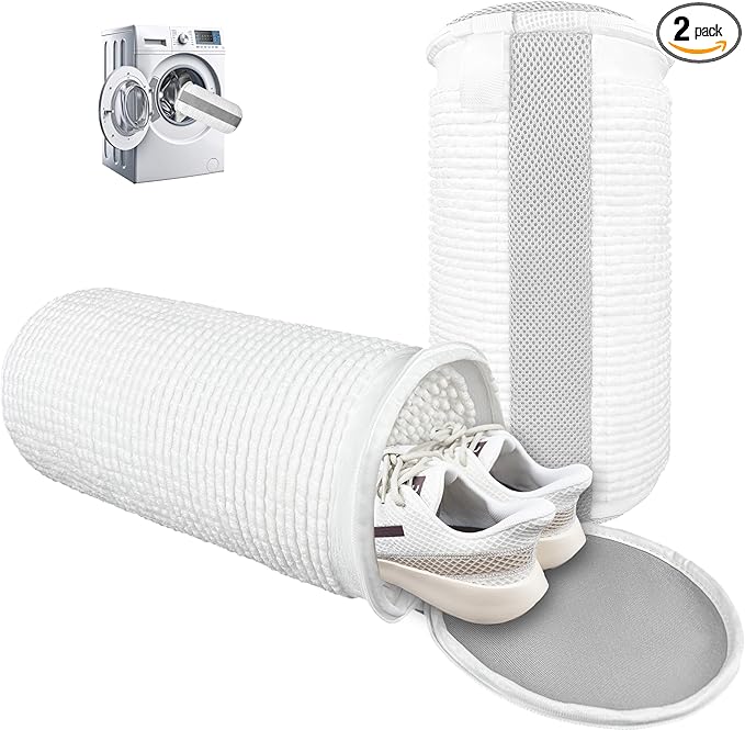 Shoe Washing Machine Bag – 360° Deep Clean Sneaker Laundry Bag with Cleaning Fibers and Zipper, Reusable Shoe Bag for Washing Machine, 2 Pack