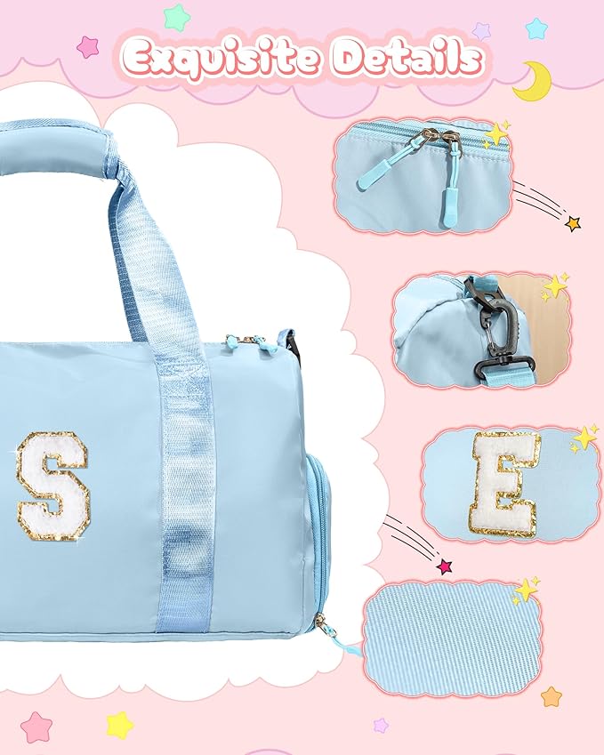 Presents For Girls-Girl Gym Bag with Shoe Compartment, Kid Personalized Weekender Overnight Bags, Travel Tote with Makeup Pouch, Gift for 3 4 5 6 7 8 9 10 11 12 Year Old Girls (Letter S)