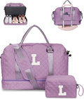 Personalized Gifts-Girls Duffle Bag with Shoe Compartment, Personalized Weekender Bag, Monogram Overnight Bag, Letter Travel Bag with Makeup Bag，Birthday Gift For Women Girl (Letter L)
