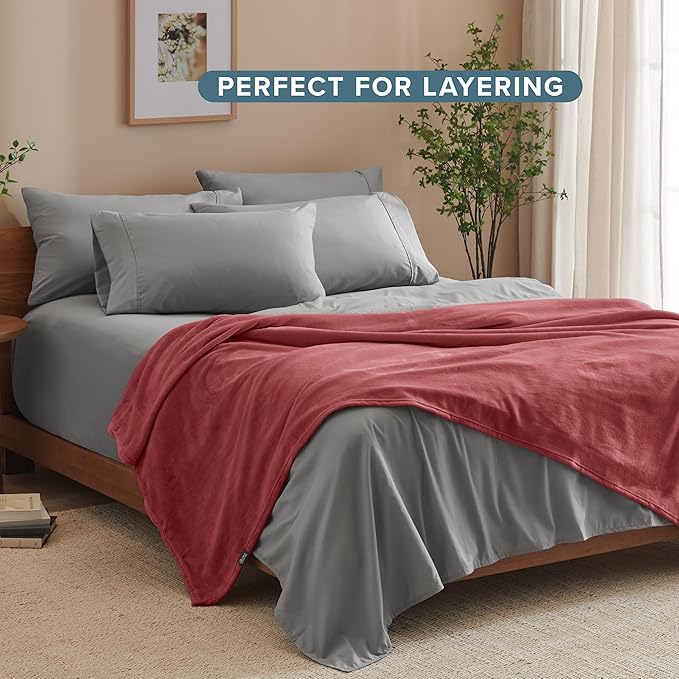 Bare Home Fleece Blanket - Full/Queen - Ultra-Soft Lightweight for Bed, Sofa, and Couch - Luxury Microplush - Cozy Warm Blanket (Full/Queen, Rosewood)