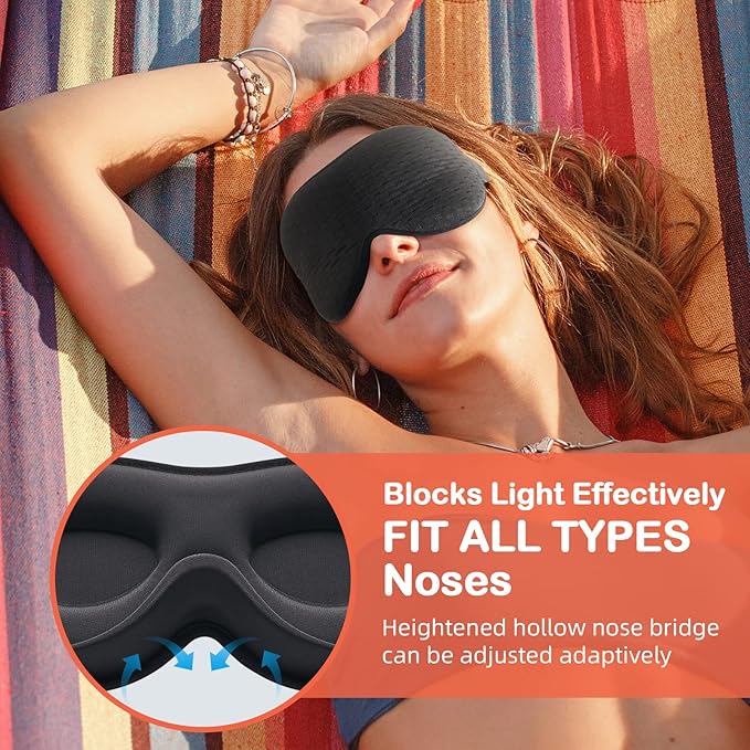 INNELO 3D Contoured Sleep Mask for Side Sleepers - 100% Light Blocking Sleeping Mask for Men & Women, Soft and No Pressure on Eyes - Airplane Blindfold, Night Eye Cover for Travel, Nap, Yoga, Black
