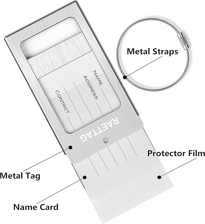 Luggage Tags Metal Suitcase Tags Travel Bag ID Identifier Luggage Tag (Silver 2-Pack)