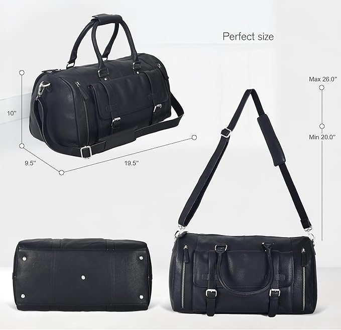 Genuine Leather Duffle Bag for Men | Vintage Weekender Travel Bag | Overnight Carry-On Luggage | Handmade Leather Gym Bag for Men