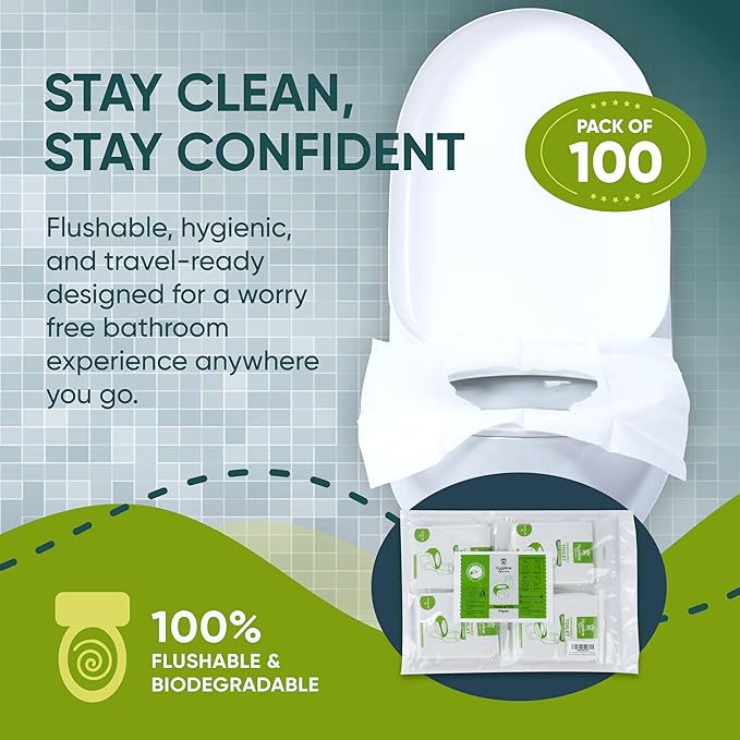 Disposable Toilet Seat Covers Pack of 100 XLarge Flushable Paper Travel Toilet Seat Covers for Adults and Potty Training, Premium Toilet Seat Liners for Public Restrooms