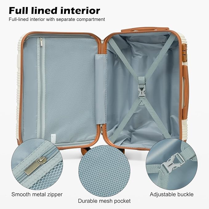 LONG VACATION 6 Piece ABS+PC Hardshell Luggage Set with Spinner Wheels, Lightweight suitcase set with TSA Lock & YKK Zipper