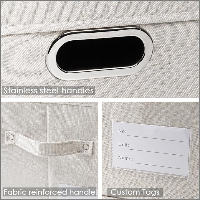 PRANDOM Large Collapsible Storage Bins with Lids [3-Pack] Fabric Foldable Storage Boxes Organizer Containers Baskets Cube with Cover for Home Bedroom Closet Office Beige(17.3x11.8x11.8)
