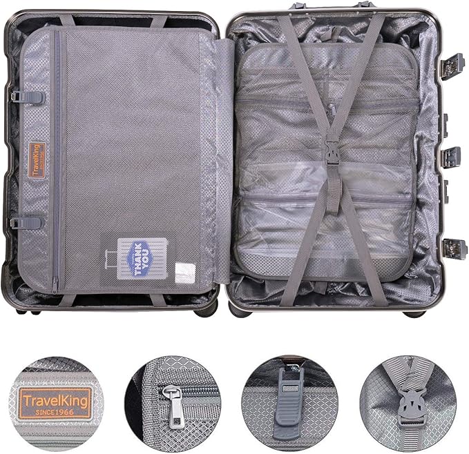 TRAVELKING All Aluminum Luggage Zipperless Hard Shell Suitcase with TSA Lock Spinner Wheels Lightweight Metal Alloy Suitcases (Silver, 28 inch)