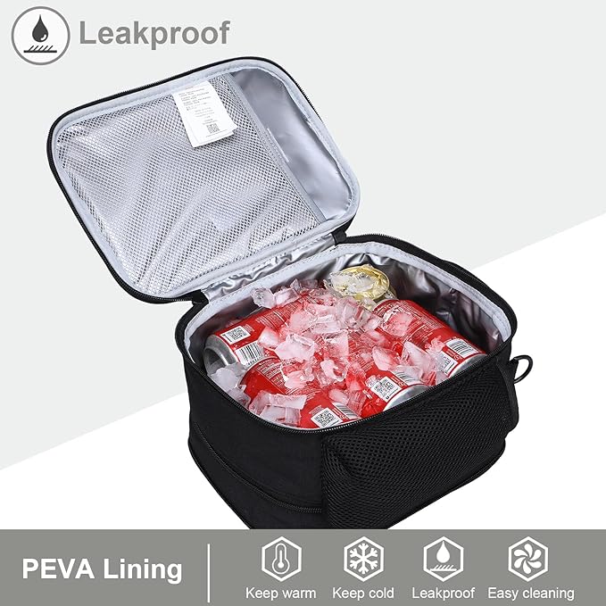 MIER Expandable Lunch Bag Insulated Lunch Box for Men to Work Travel Portable Lunchbox Bags with Shoulder Strap and Water Bottle Holder, Black