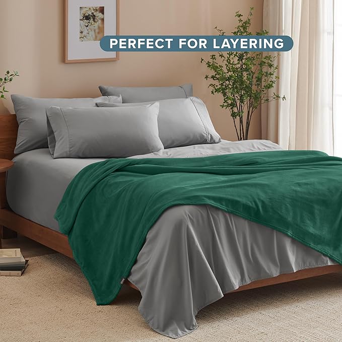 Bare Home Fleece Blanket - King Size - Ultra-Soft Lightweight for Bed, Sofa, and Couch - Luxury Microplush - Cozy Warm Blanket (King, Forest Green)