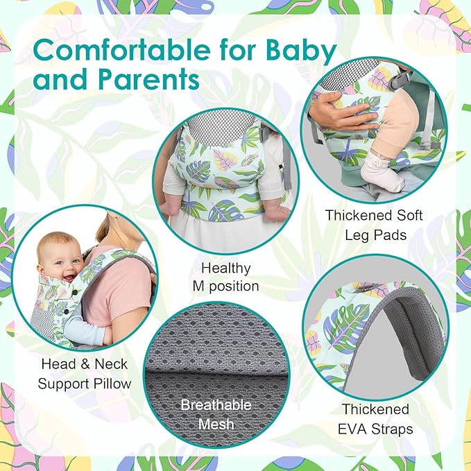 Newborn Baby Front Carrier Backpack, Toddler Baby Body Carrier, 7-66 Lbs Ergonomic Design, Lumbar Support, Lightweight