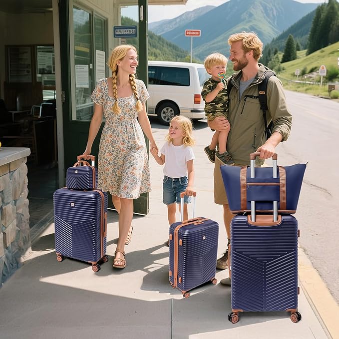 Hoteel 6 Piece Luggage Set (4-YEAR WARRANTY) Carry on ABS+PC Hard Shell Suitcase with Spinner Wheels & TSA Lock (Dark Blue)