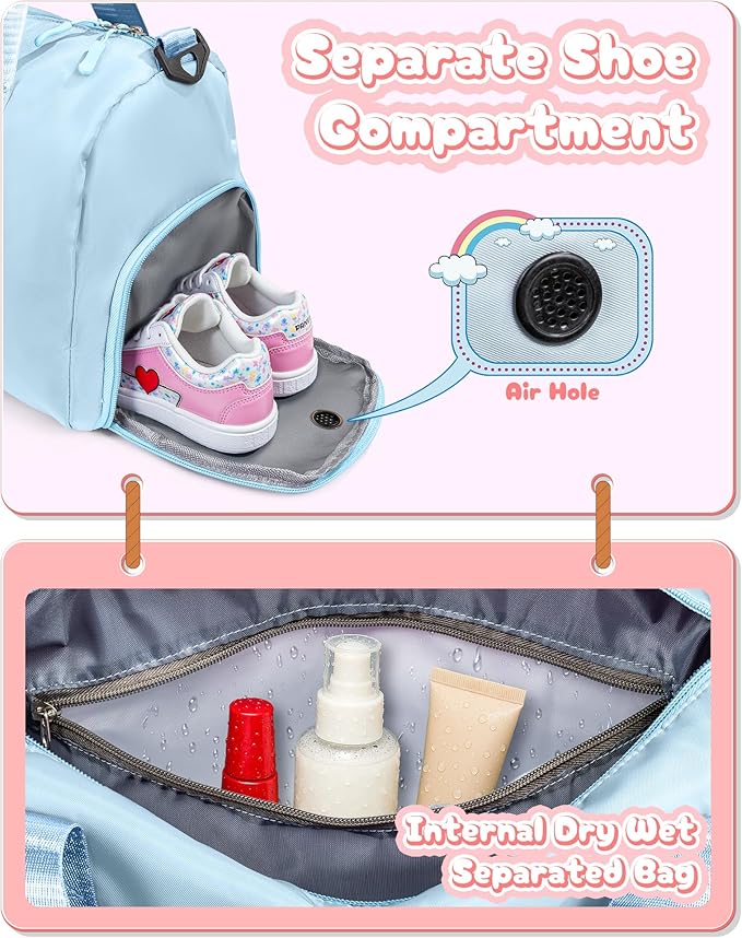 Gifts for 3 4 5 6 7 8 9 Year Old Girls-Girl Gym Bag with Shoe Compartment, Kid Personalized Weekender Dance Bags, Initial Travel Tote with Makeup Pouch, Easter Gift for Teen (Letter C)