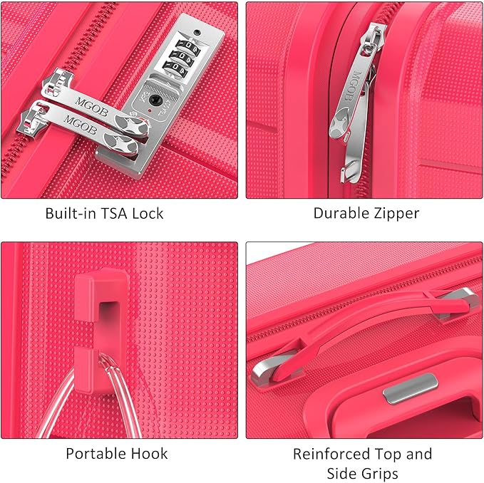 24 Inch Luggage with Spinner Wheels, Hard Shell Suitcase, Lightweight PP Luggages with TSA Lock, Checked-Medium Suitcases 24-Inch, Red