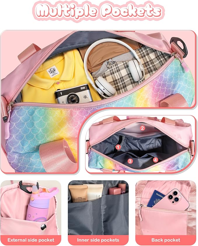 6 7 8 9 10 Year Old Girls Birthday Gift-Girl Gym Bag with Shoe Compartment, Kid Personalized Weekender Overnight Bags, Initial Travel Tote with Makeup Pouch, Easter Gifts for Teen (Letter Q)