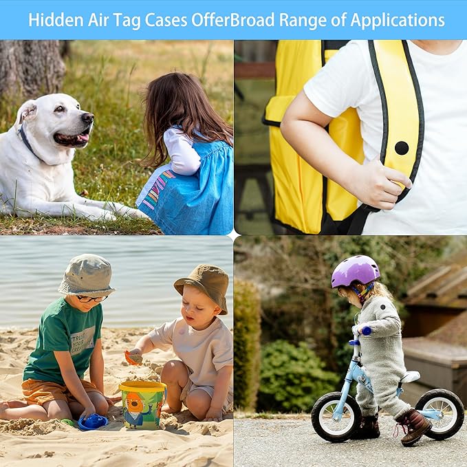 Waterproof AirTag Holder for Kids[Discreet] - 2-Pack Mini Silicone Air Tag Cover with Invisible Pin,GPS Tracker Case for Children, Elderly, Clothes, Backpack, Luggage (Black, Dark Blue)