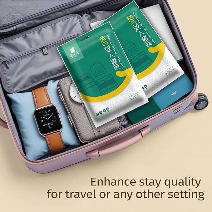 YOUNGTIME Disposable Bed Sheets for Travel,Disposable Portable Bedding Set with 2 Bed Sheet 2 Quilt Cover and 4 Pillowcase for Hotel & Trips,2 Pack