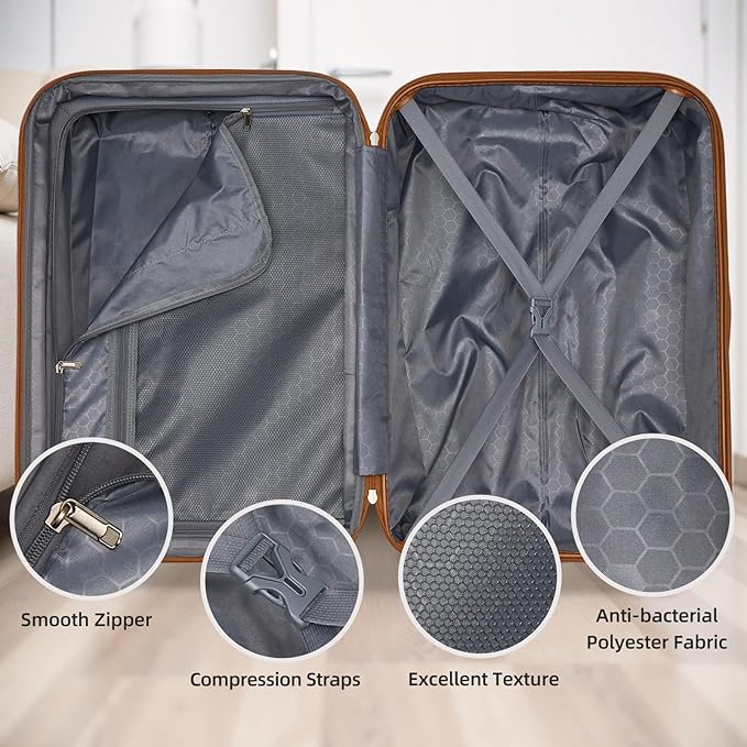 LARVENDER Luggage Sets 5 Piece Hardside Expandable Suitcase with Wheels Lock,Hardside Lightweight Rolling Suitcase for Women and Men,Black