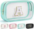 YOOLIFE Initial Clear Makeup Pouch, Clear Makeup Bag Cosmetic Travel Beach Toiletry Bag Travel Essentials Gifts for Women Teen Girlfriend Teacher Mom Birthday Gift for Women Teen Zipper Pouch Blue A