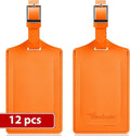 Travelambo Luggage Tags for Suitcases Faux Leather Privacy Protection 12 Pack Bag Tags Travel Accessories Essential, Hot Orange