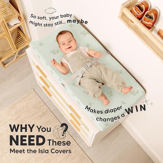 2-Pack Baby Changing Pad Covers for Girl, Boy, Neutral - Soft Viscose Derived from Bamboo Changing Table Pad Cover Sheets, Baby Nursery Diaper Changing Pad Cover, Contour Changing Pad Liner (Elly)
