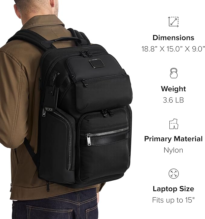 TUMI - Alpha Bravo Nomadic Backpack - Men's Durable Carry On Bag - 18.8" X 15.0" X 9.0" - Fits up to 15" Laptop - Black