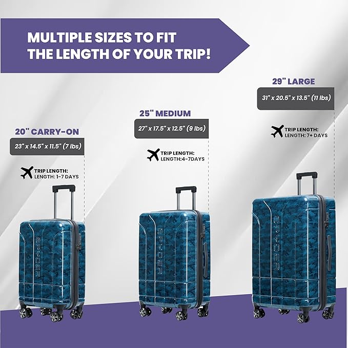 Spyder Matrix 20 Inch Carry On Expandable Hardside Upright Suitcase with 360° Spinner Wheels, TSA Approved Lock, Blue