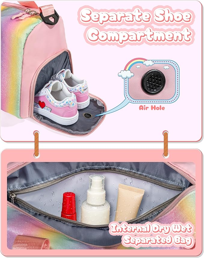 Gifts for 3 4 5 6 7 8 9 Year Old Girls-Girl Gym Bag with Shoe Compartment, Kid Personalized Weekender Overnight Bags, Initial Travel Tote with Makeup Pouch, Easter Gift for Teen (Letter C)