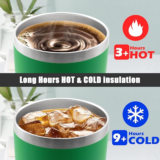 20 oz Tumbler Coffee Tavel Tumblers Bulk with Lid Stainless Steel Double Wall Vacuum Insulated Mug Powder Coated Cups fit Car Cupholder for Hot and Cold - Green, 8Pack