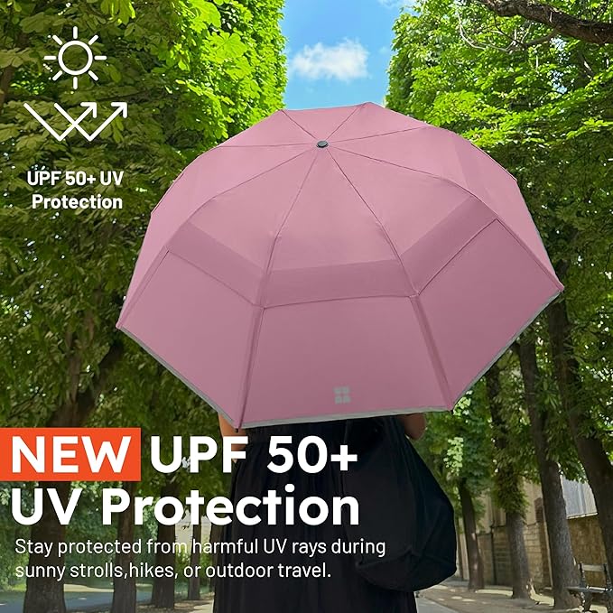 Weatherman Premium Collapsible Travel Umbrella - Windproof, Compact, Easy Auto Open - Resists Up to 55 MPH Winds - Perfect for Rain, Wind, Backpack, Car - Folding Umbrella (Red)
