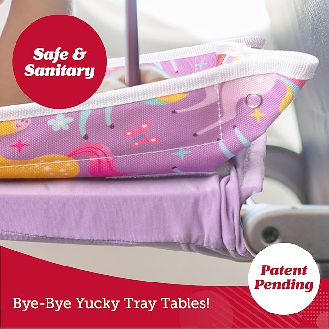 Lusso Gear Toddler Airplane Tray Table Cover - Unicorn Print, Textile, Rectangular - Foldable Tray With Pockets for Plane Toys & Snacks, Ideal for Plane Activities