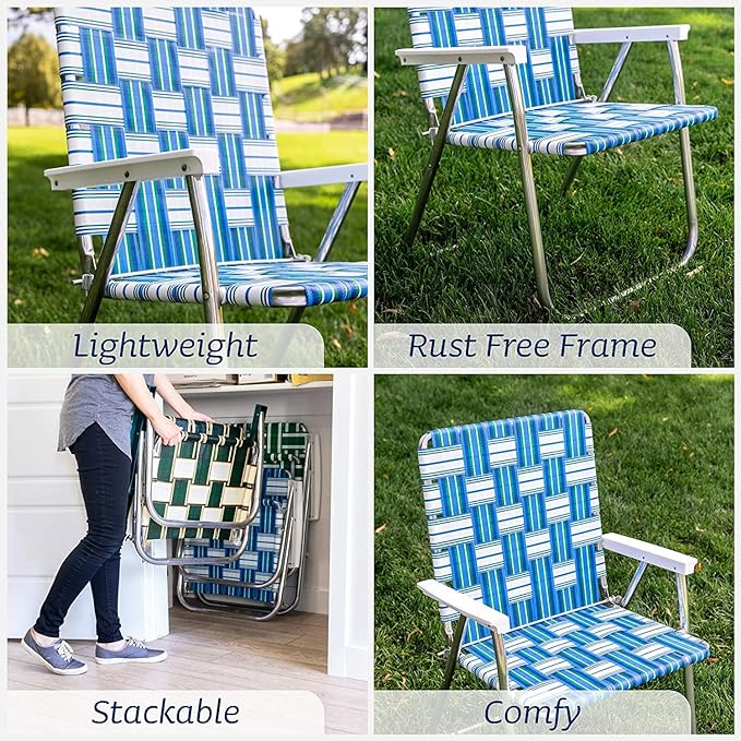 Lawn Chair USA - Outdoor Chairs for Camping. Made with Lightweight Aluminum Frames and UV-Resistant Webbing. Folds for Easy Storage 2- Pack (Black with Black Arms, Classic)