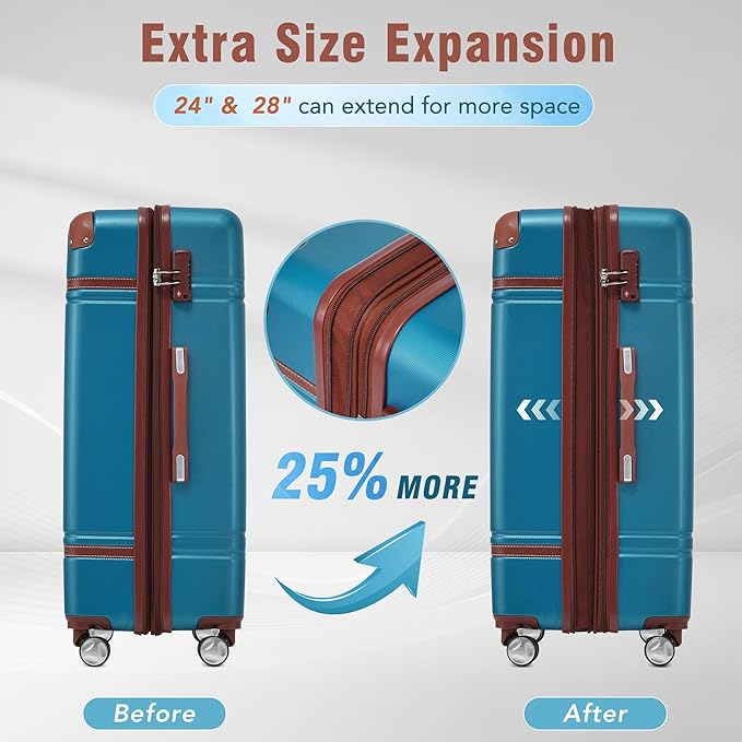 Merax Luggage Set 2 Piece Suitcase Set with Cosmetic Case Expandable Spinner Wheels Vintage Luggage Sets(Blue,20"+28")