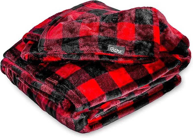Bare Home Textured Fleece Blanket - Twin/Twin Extra Long - Ultra-Soft Lightweight for Bed, Sofa, and Couch - Luxury Microplush - Cozy Warm Blanket (Twin/Twin XL, Chester Buffalo Plaid - Red/Black)