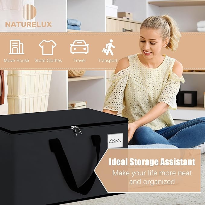 Heavy Duty Moving Bags - Extra Large Packing Bags and Storage Totes, Collapsible and Foldable Option for Moving and Storage, Black, 93 L - 18 Pack