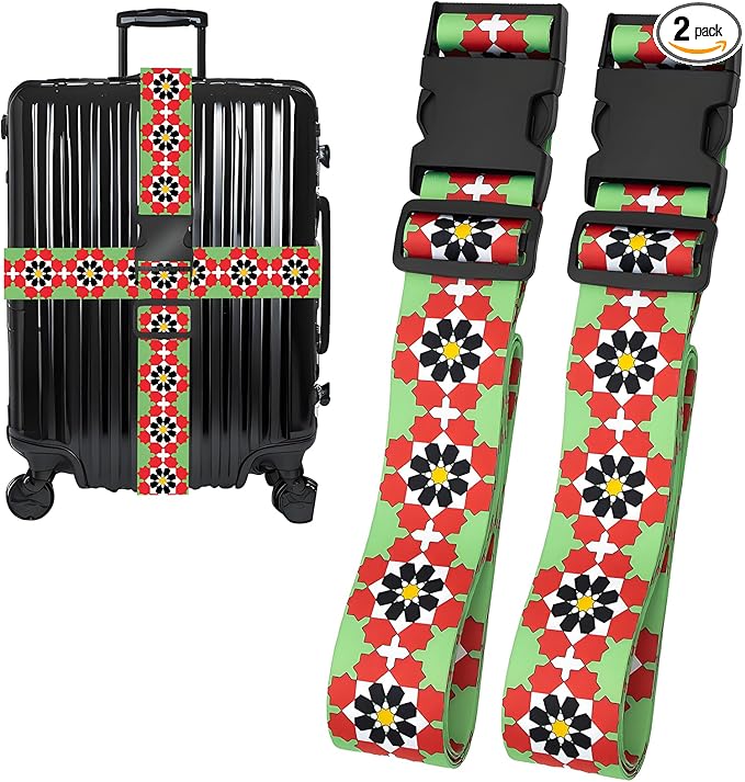 Flowers Luggage Straps for Suitcases, Adjustable Luggage Travel Belts to Keep Luggage Security While Travel, Strong Polyester Fabric, Easy-to-Recognize Stylish Design Travel Accessories, 2 Pack